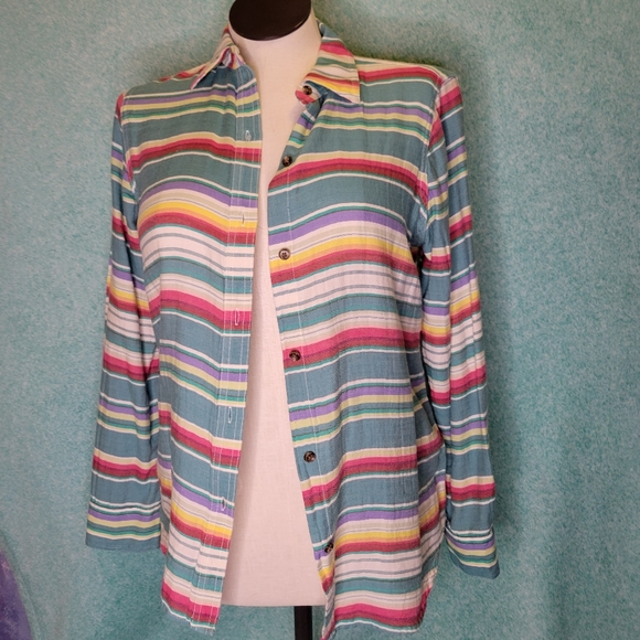 Chaps Retro Stripe button down Shirt Size Small - Picture 3 of 6